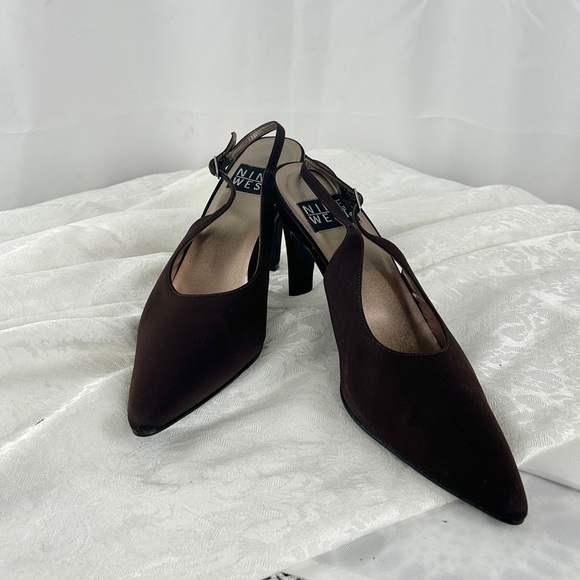 Nine West Shoes - Vintage Nine West Brown Pointed-Toe Satin Slingback Heels